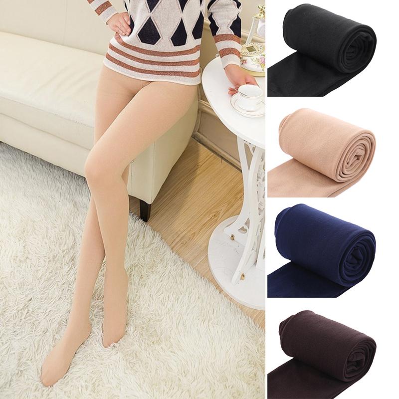 1Pair Women Thermal Full Foot Tights Warm Solid Color Winter Polyester Fiber Thick Fleece Lined Ladies Long Pants