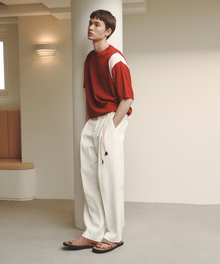 KNITTED Summer Varsity Short Sleeve Knit Tee Red