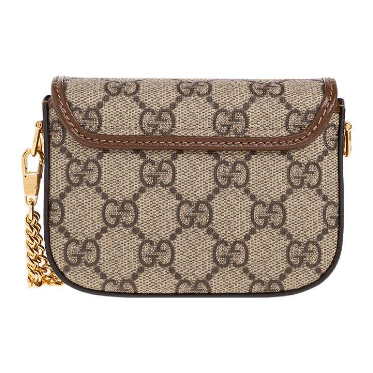 Gucci Bolso Mini Horsebit 1955 GG Piel Marrón Cinta Roja y Verde Herrajes Dorados Uso Diario 699760-HUHHG-8565