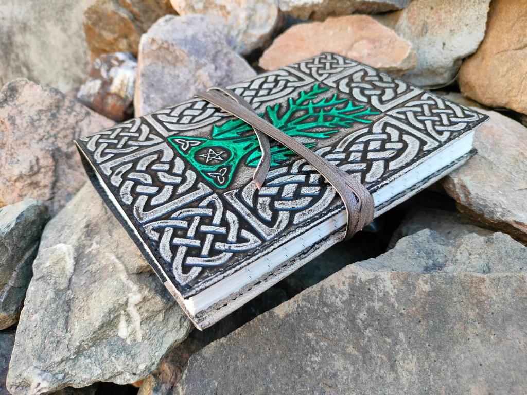 Embossed Leather Tree of Life Journal: Celtic Grimoire, 5x7 Lined Diary