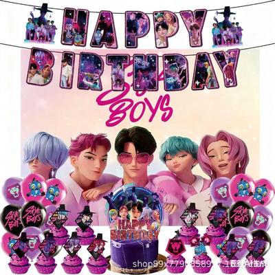 K Pop Boy Band Theme Birthday Party Decorations Cake Topper Balloon Banner Backdrop Tablecloth for Girls Baby Shower Supply