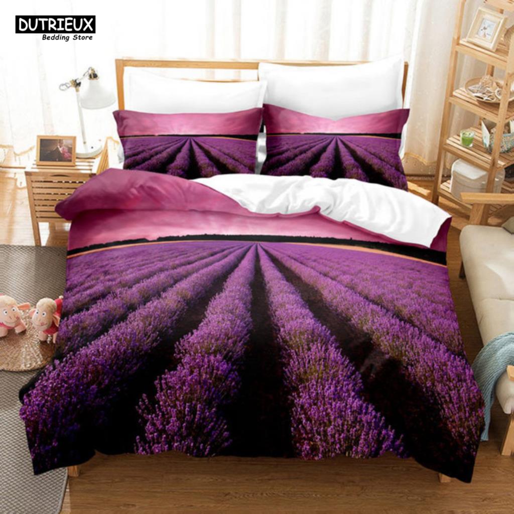 Purple Flower Bedding Set Butterfly Bed Linen Double Queen King Twin Full Women Girls Romantic Lavender Duvet Cover Pillowcase
