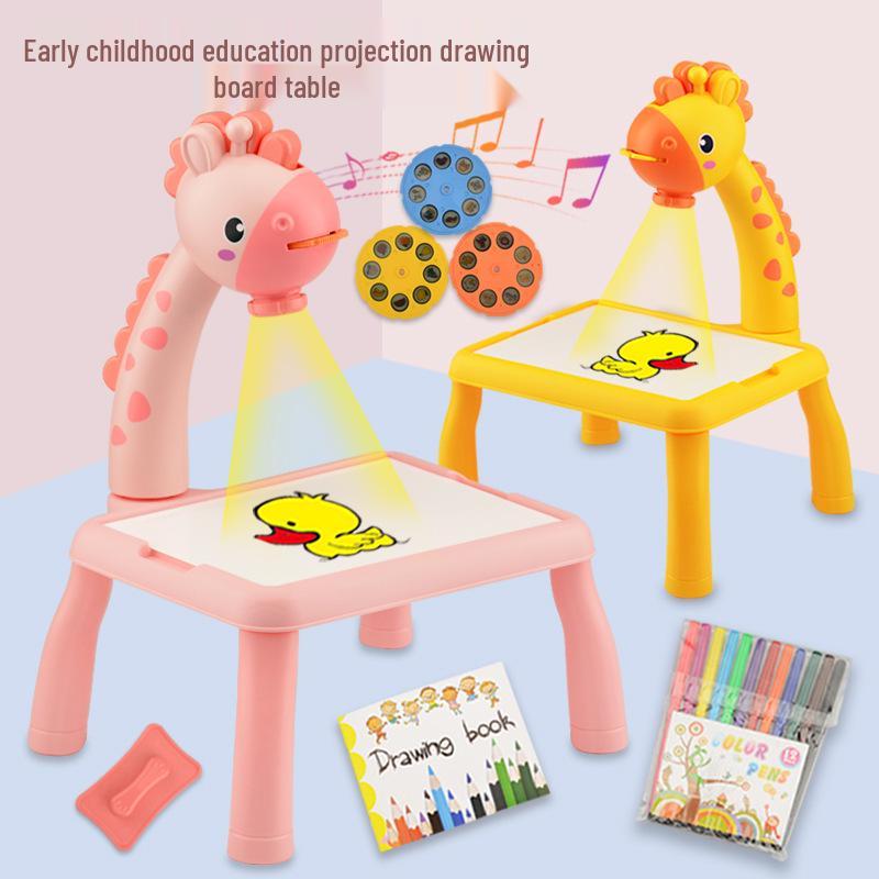 Kids' Magnetic Projection & Drawing Table with Building Blocks - Early Education & Science Learning Toy