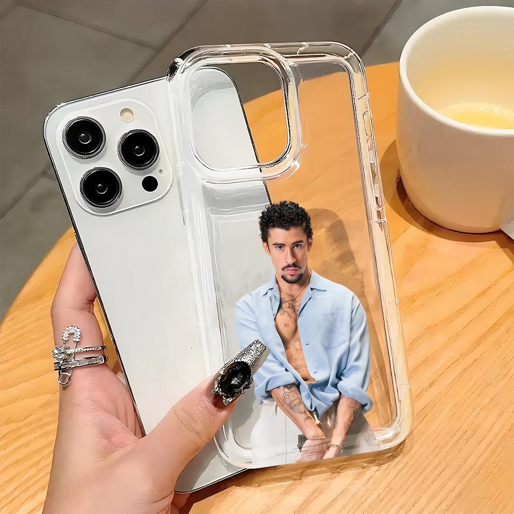 

Singer Bad Bunny Art Phone Case for iPhone 17 16e 16 15 14 13 12 11 Pro Max 7 8 Plus XR XSMax Airbag Anti Fall Clear Back Cover iPhone XSMax