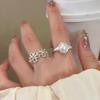 French Silver Pearl Flower Open Ring: Chic Women's High-End Stackable Cold Style Index Finger Jewelry