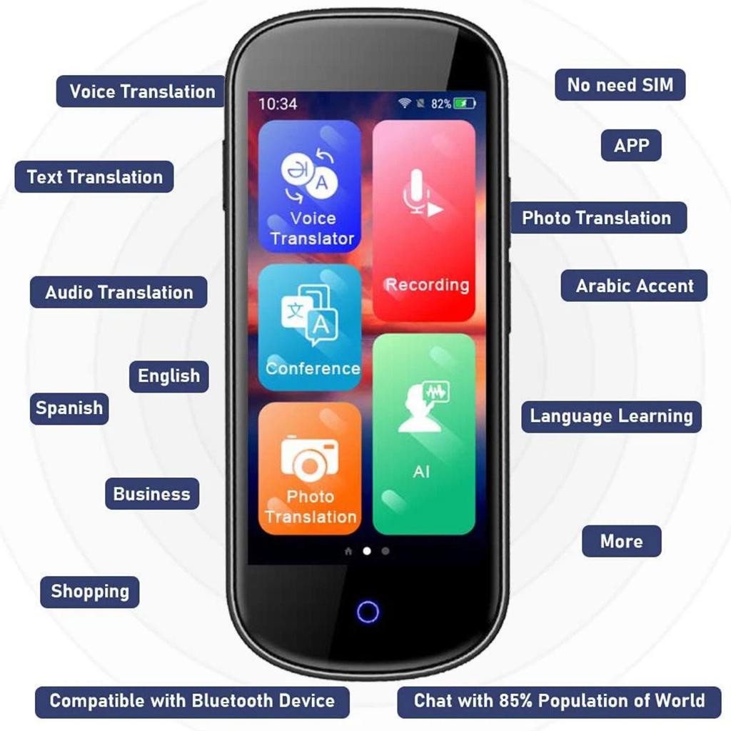 4G LTE WiFi 4-Inch Translator - MTK6739 CPU, 1GB RAM + 8GB ROM, Android 7.1, Offline Translation, IPS Screen