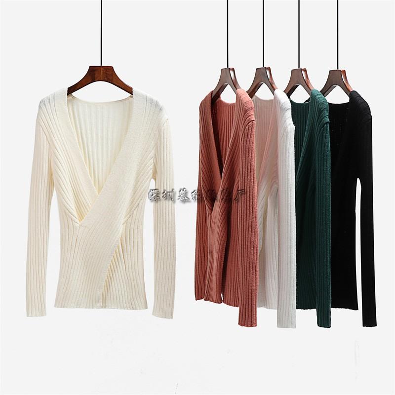 Womens V-Neck Knit Sweater Loose Fit Long Sleeve Solid Color Pullover Winter
