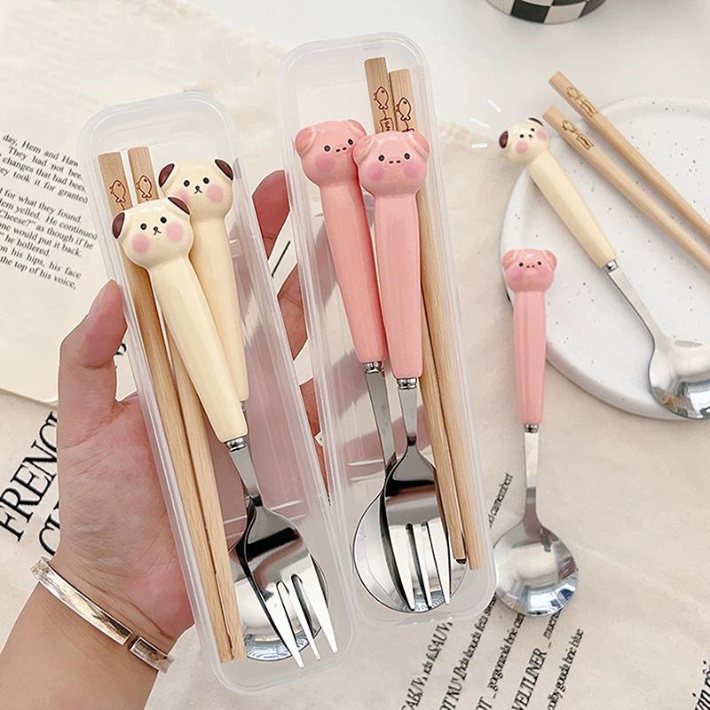 Přenosná sada lžic, vidliček a příborů - Kreslené štěně, prasátko, keramická bílá, cateringové potřeby, hůlky, sada nádobí