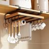 Space Saving Kitchen Organizer: Under Cabinet Hanging Rack with Hooks for Towels Cutting Boards & Pot Lids