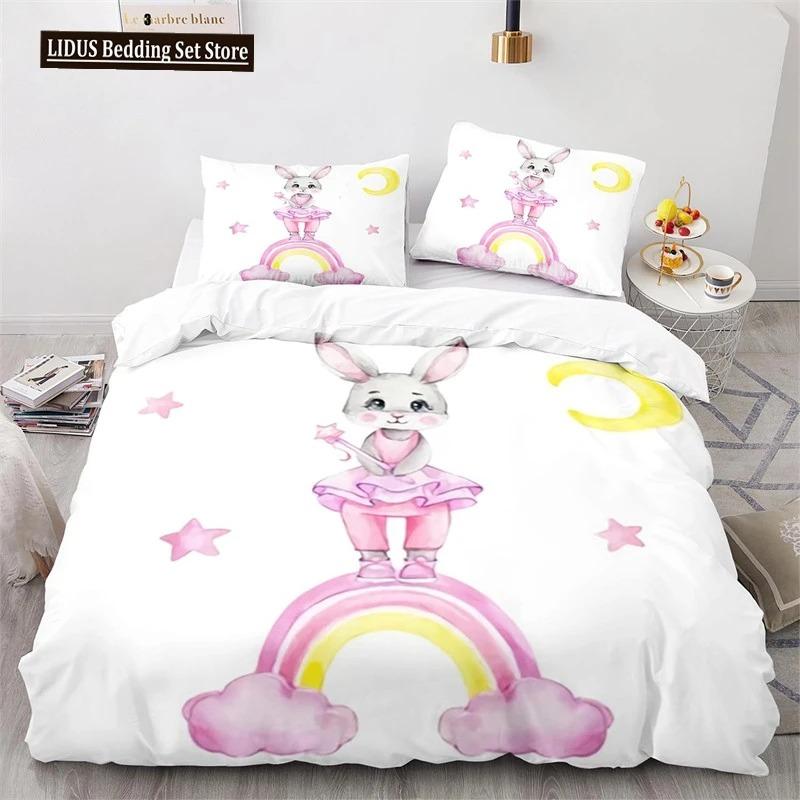 Copripiumino Animali Cartoni Animati Simpatico Set Letto Coniglio Arcobaleno Microfibra Fauna Selvatica Copripiumino Misura Singola Per Bambine Bambini Stanza Kawaii