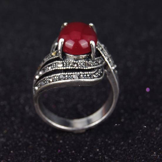 Elegant Artificial Gemstone Inlaid Vintage Party Finger Ring Women Jewelry Gift