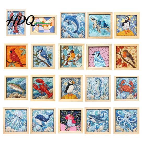 Japanese Fabric Craft No-Sew Art Kit DIY Mosaic Kits for Adults Beginners Quilted Wall Intricate with Frame & Tools Kits Gifts Housewarming
