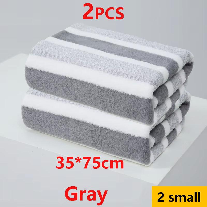 2PCS Bath Towel Striped Pattern Thickened Absorbent Towel Set Soft Face Towel for Home Bathroom Spa Quick Drying Microfiber
