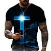 Mens Crew Neck Short Sleeve T-Shirt With Cross Digital Print Loose Fit Cotton Blend Casual Wear