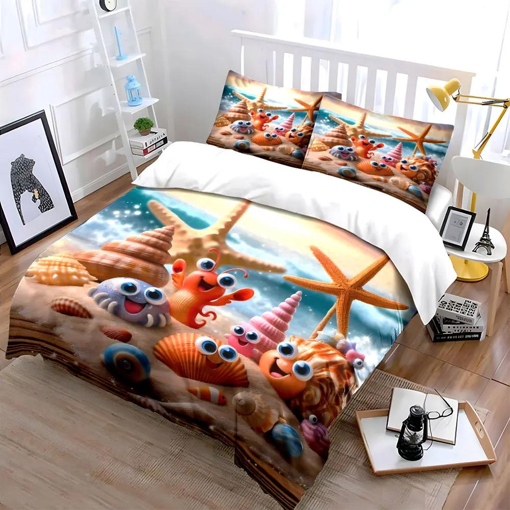 "Beach-Themed Cartoon Decor Set" Soft Comfortable Duvet Cover Bedding Set Included 1*Duvet Cover & 2*Pillowcases Gift