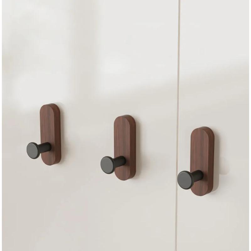 Self Adhesive Mounted Walnut Wood Wall Hooks for Hanging Coat Towel Clothes Blanket Hat Backpack Robe Entryway Key Holder