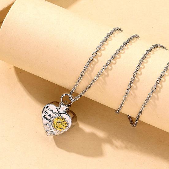 Unisex Sunflower Forever My Heart in Pendant Chain Necklace Memorial Jewelry
