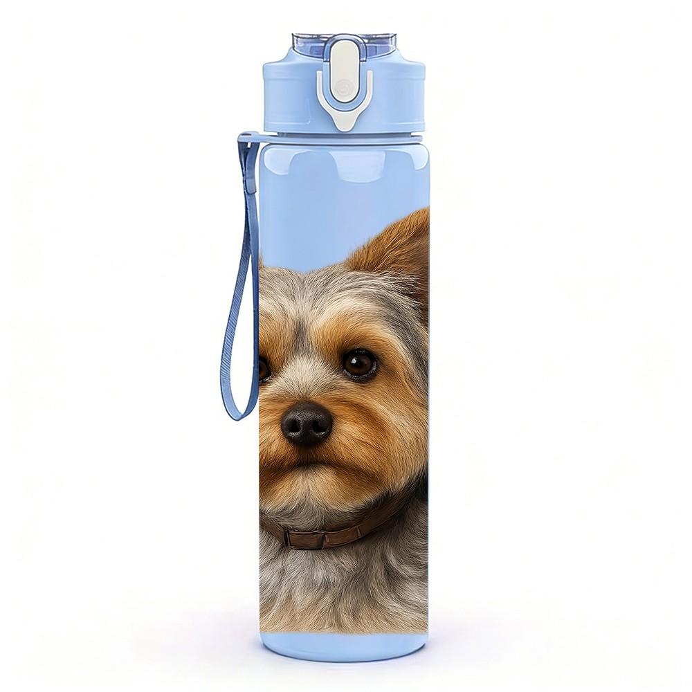 1PC Yorkshire Terrier Dog Head 750ml Color Plastic Sports Water Bottle Leakproof Flip Straw Lid Suitable for Sports Office Home Use