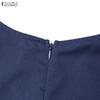 ZANZEA Women Casual Round Neck Solid Color Short Sleeve Dress