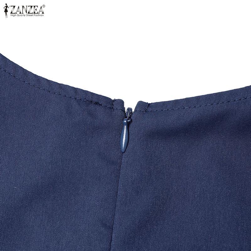 ZANZEA Women Casual Round Neck Solid Color Short Sleeve Dress