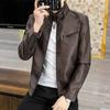 Men's Stand Collar Slim Leather Jacket Windproof Imitation Leather Jacket Motorcycle Leather Jacket