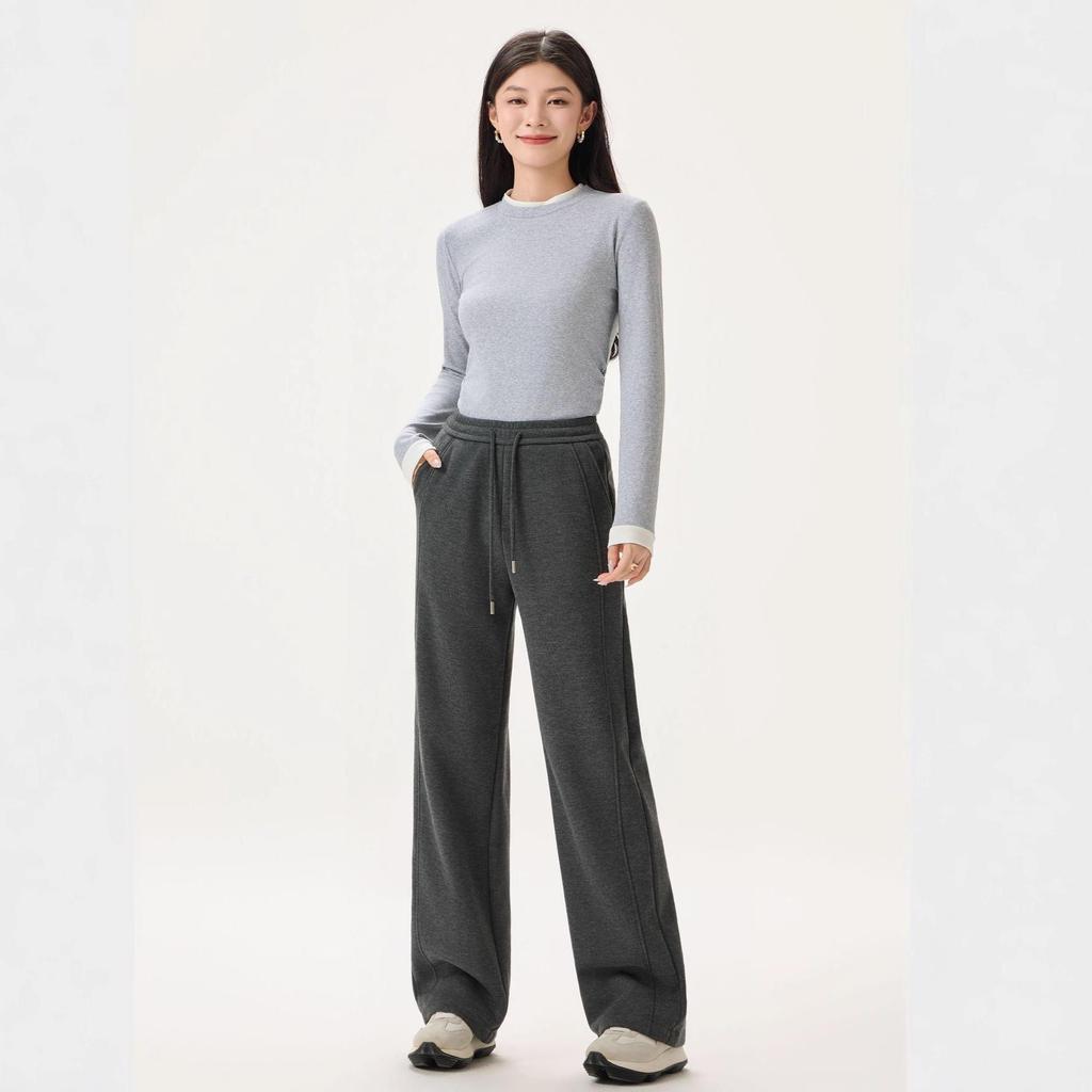 Women's Fashionable Gray Fleece-Lined Winter Pants: Petite, Narrow, or Wide-Leg Acetate Wool Sweatpants.