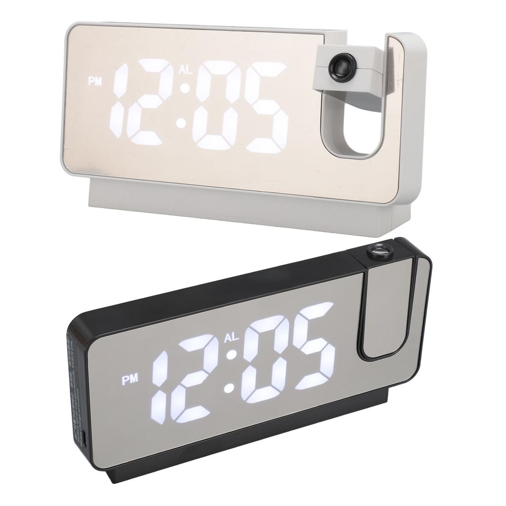Projection Alarm Clock USB Rechargeable White Light Snooze Function Adjustable Brightness LED Mirror