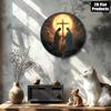 Croix Chrétienne Jésus-Christ Panneau Métallique Art en Fer Blanc Rond Décor Mural Religieux Maison Église Bar Café Man Cave Intérieur Extérieur
