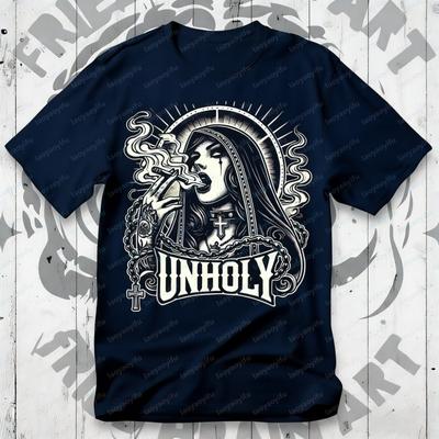 Unisex bawełniana koszulka z gotyckim motywem Nieświętej Zakonnicy Ciemna estetyka Koszulka streetwear Vintage styl tatuażu Koszulka inspirowana horrorem