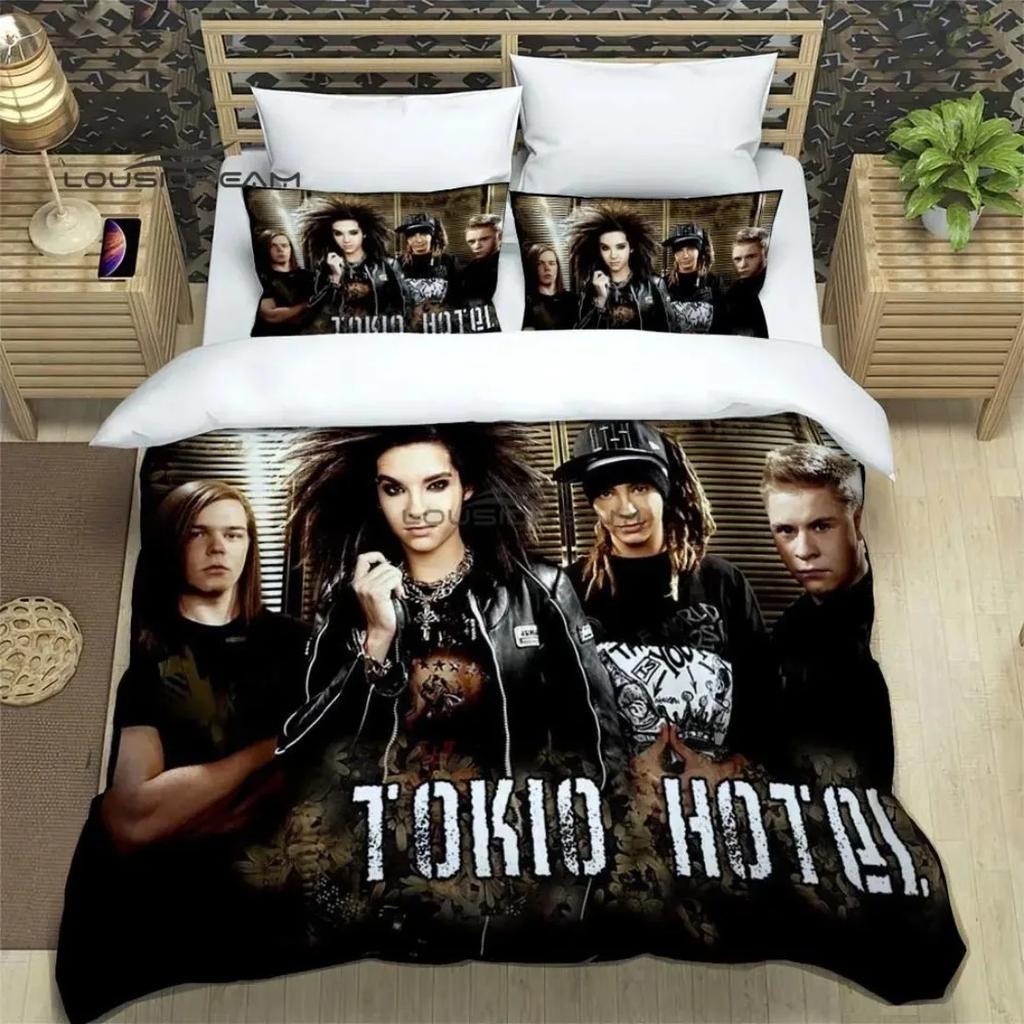Täcke Tokio Hotel Band Tryckt Sängklädesset Rockband HD Täcke För Barn Sängklädesset Sängkläder Sovrumsinredning