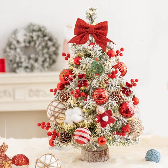Mini Christmas Tree with LED Light Pre-lit Small Artificial Snow Flocked Tree with Ball Ornaments for Xmas Tabletop Indoor Holiday Decor