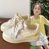 Spring and Autumn New Casual Minority Bread Shoes Children Sakura Pink Shoes with Thick Bottom and Lace Edge White Kids Shoes