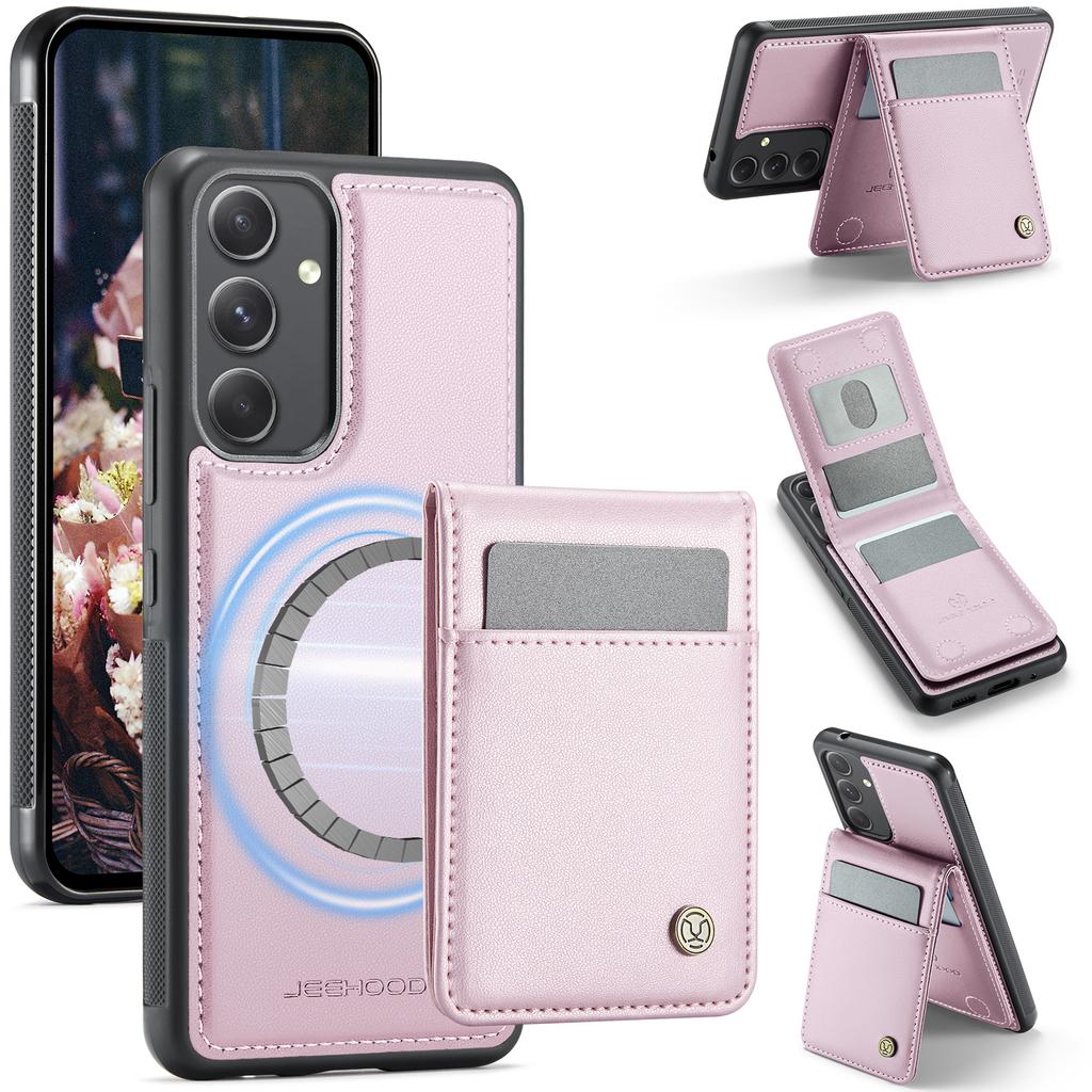 For Samsung Galaxy A54 5G Leather Back Cover Compatible with MagSafe JEEHOOD J06 Phone Case with Card Bag RFID Blocking