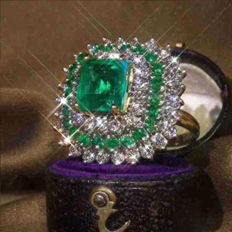 Fashion Square Shape Champagne Big Crystal Designer Hyperbole Ring for Women Engagement Wedding Stone Rings Whole Sale