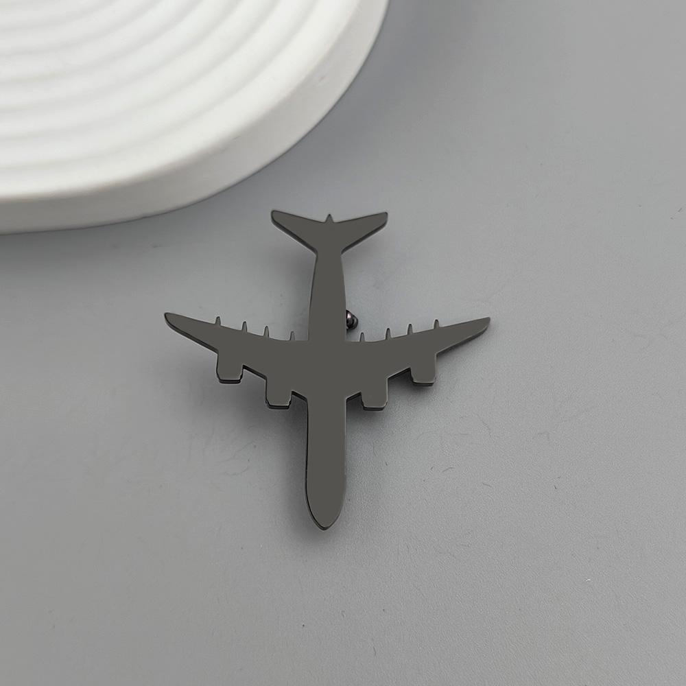 Fashion Punk Airplane Model Stainless Steel Gold-plated 18K Brooch, Black Suit Accessories, Wedding Matching Set