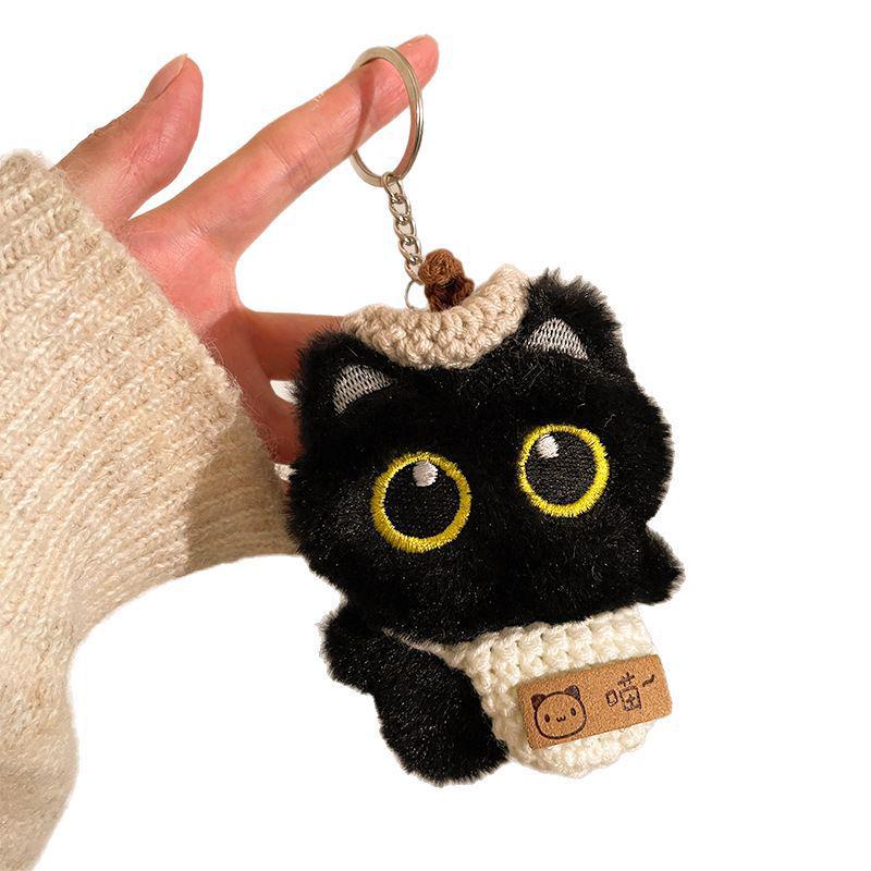 Adorable Black Cat Plush Keychain Charm for Bags and Cars
