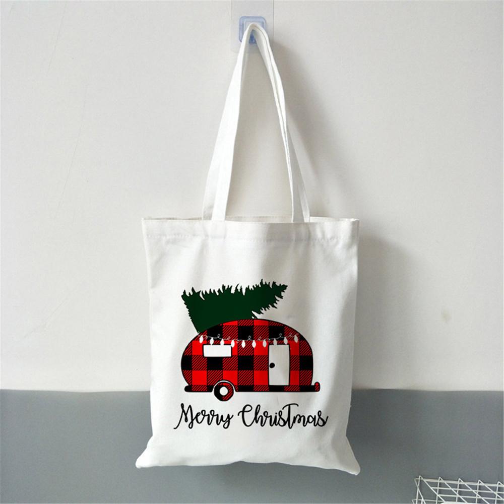 Merry Christmas Women Canvas Shopping Bag Gift Christmas Tree Shopper Bag Handbag Eco Tote Bag Fashion Female Shoulder Bag