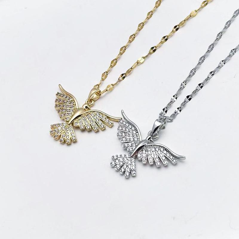 1 Pcs Fashionable Phoenix Pendant Necklace for Women Copper Zircon Embedded Clavicle Chain with Stainless Steel Link