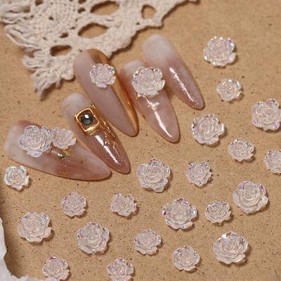 30pcsTransparent Camellia Nail Ornament Resin Aurora Three-Dimensional Rose Nail Accessories Wear Nail Decoration