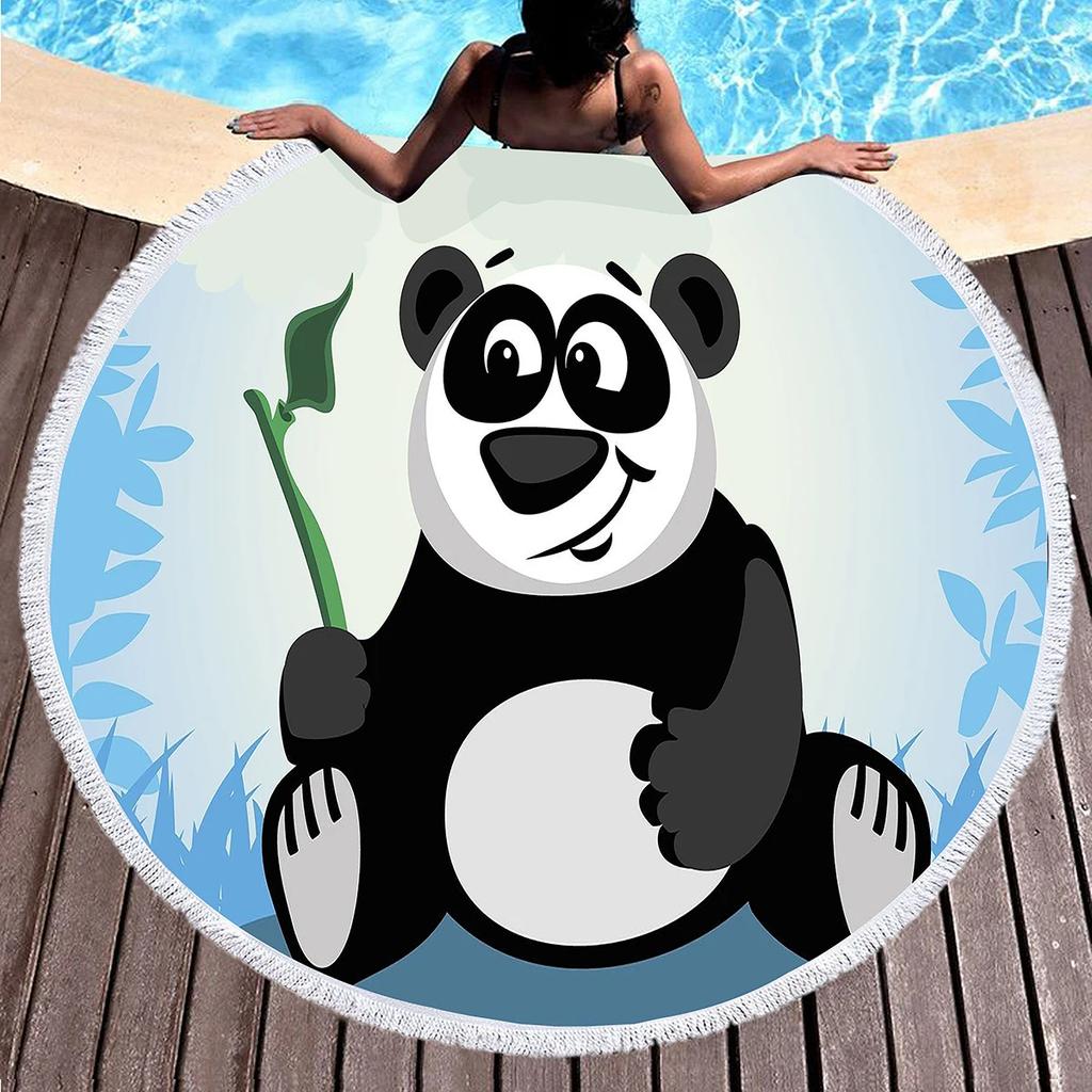 3D Panda Print Round Beach Towel Lovely Panda Beach Blanket Soft Microfiber Sand Free Absorbent Towel for Camping Outdoor Picnic