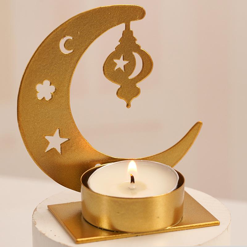 3D Metal Ramadan Tealight Holder Eid Mubarak Kareem Candle Holder Candlestick Desk Ornaments Table Decor for Islamic Home Party Supplies