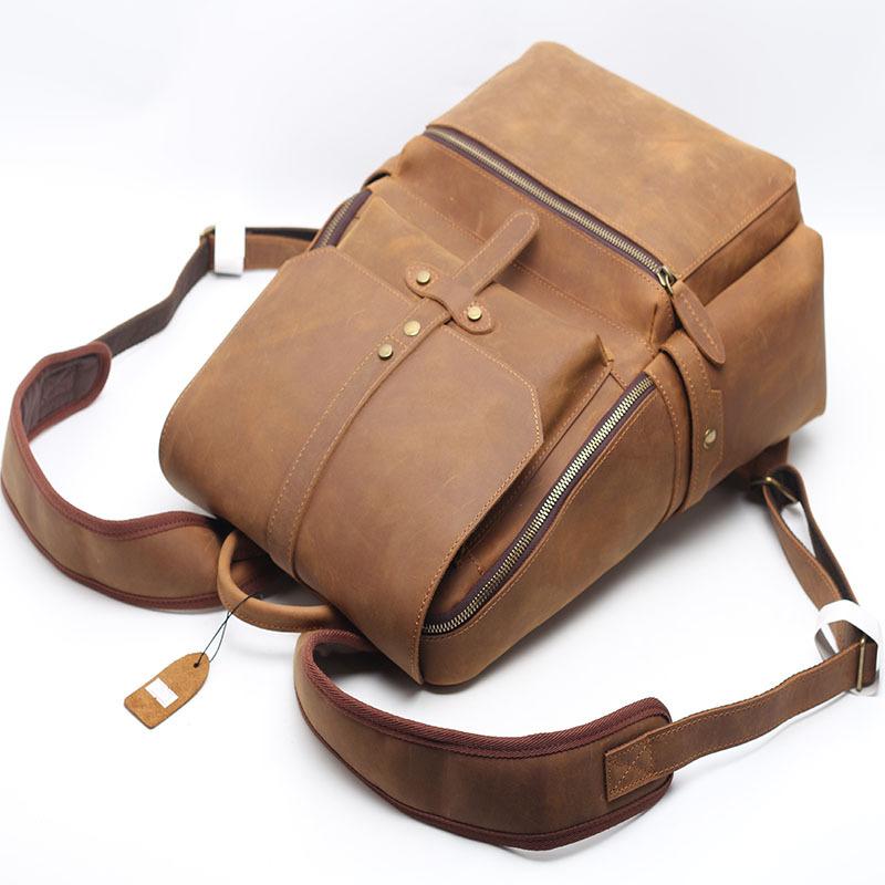 Genuine Leather Cowhide Backpack Men'S And Women'S Casual Big Bag Retro Trendy Bag Travel Big Backpack Computer Bag