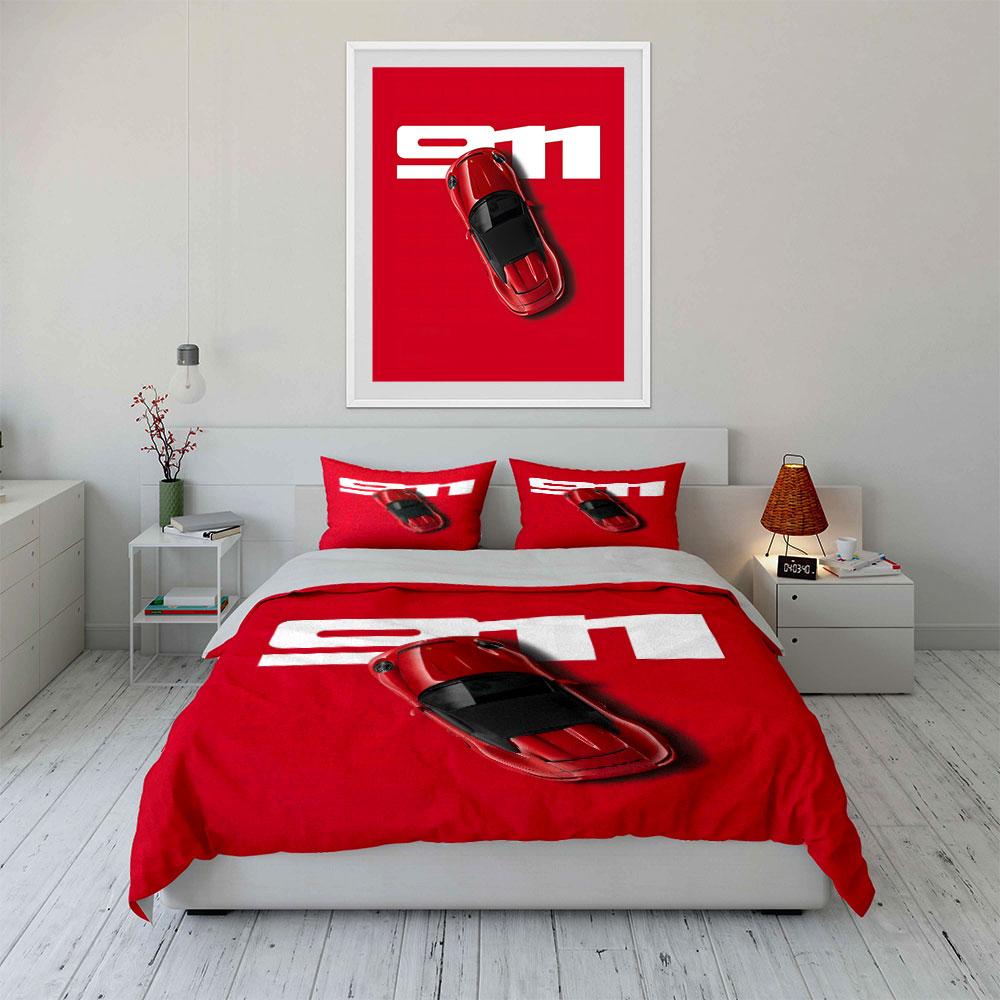 Cool sports car with a red background Bedding Set for Kids Luxury Gift 3pcs Digital Print Comforter Set Soft Comfortable