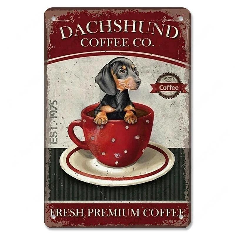 Pôster Vintage Cachorros Fofos de Estimação Placas de Metal de Estanho Dachshund Bulldog Placa de Metal Para Jardim Cafeteria Cozinha Decoração de Arte de Parede para Casa