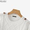 ZANZEA Autumn Women O Neck Long Sleeve Striped Texture Casual Knitted Sweaters Jumpers
