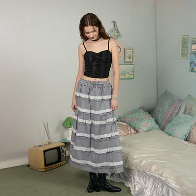 Deondeulob Dd_Layered Lace Check Cake Skirt_Gray