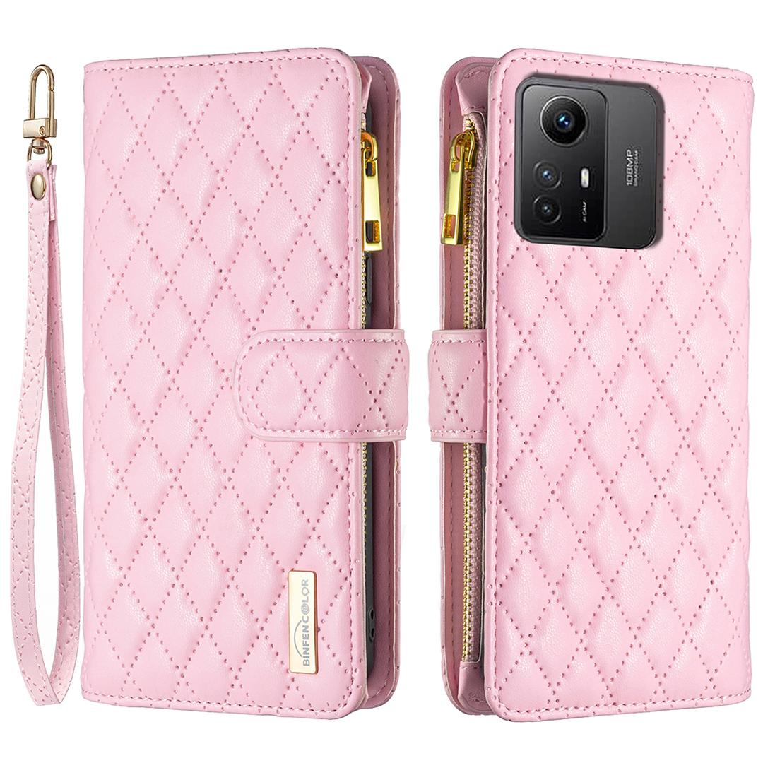 

BINFEN COLOR BF Style-15 for Xiaomi Redmi Note 12S 4G Zipper Pocket Leather Wallet Phone Flip Case Stand Cover Pink