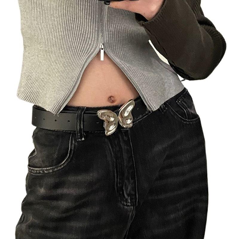 Womens Unique Black Belt With Butterfly Design And Silver Accents For Trendy Looks