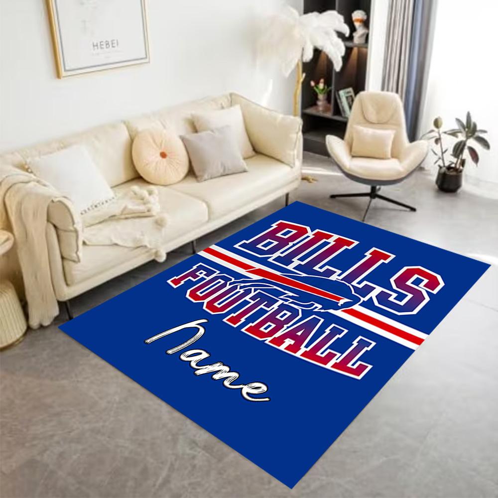 Buffalo Bills Football Customized Name Area Rug Suitable for Decorate Room Dining Room Study Room Hallway Antislip Carpet Anime Office Decor
