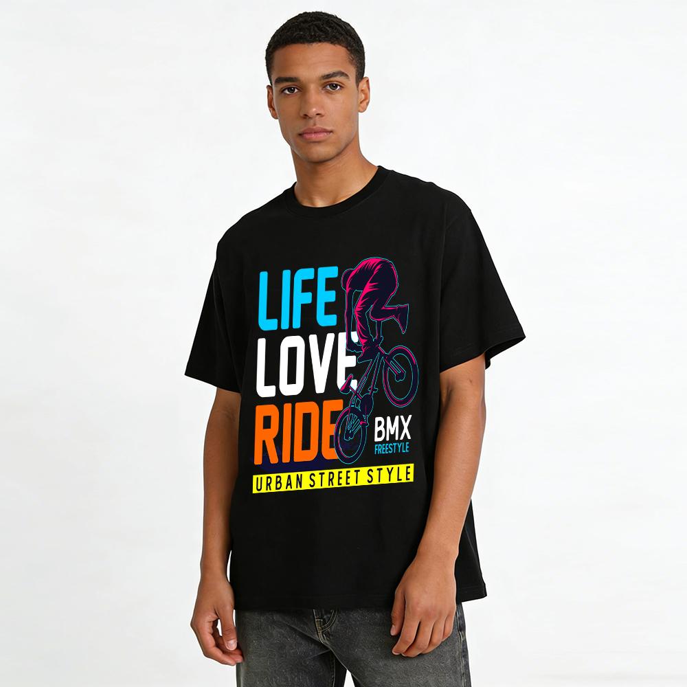Urban Street Style BMX Ride Life Freestyle Graphic Casual Top Pure cotton T-shirt
